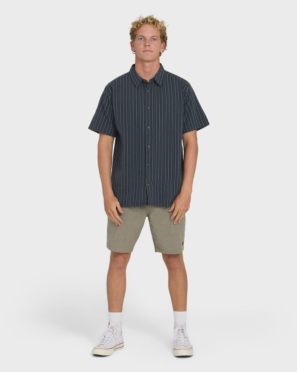 Garage Sandon Jacquard Short Sleeve Woven Shirt - True Navy