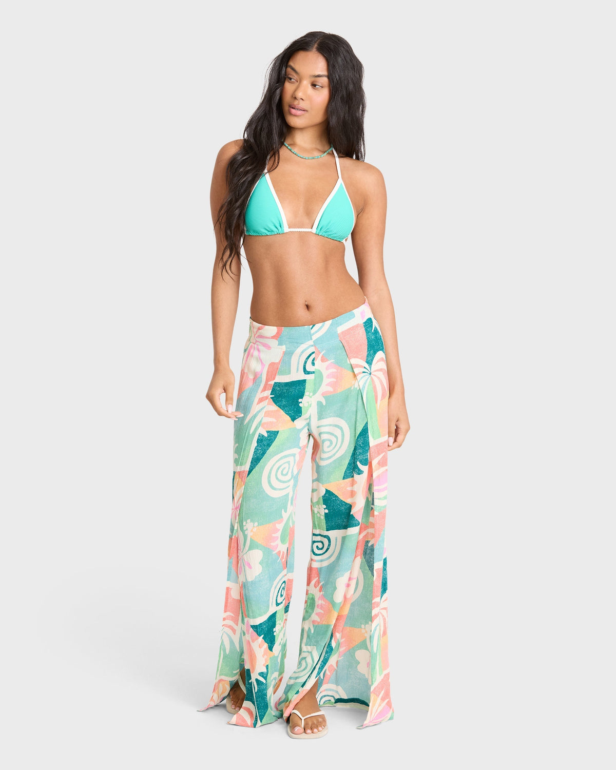 Split Spirit Elastic Waist Pants - Misty Blue